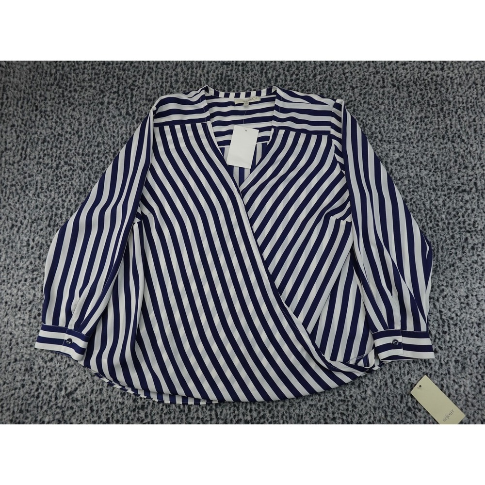 Sejour Surplice Blouse Womens 16W Navy White New Striped Wrap Top‎ SJ286520WN